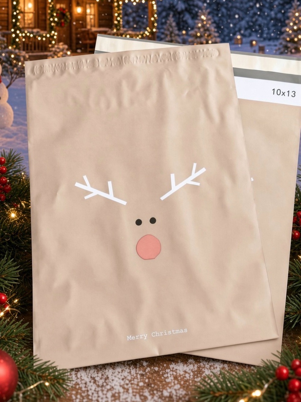 (10) 10x13 Christmas Rudolph the Reindeer Poly Mailers